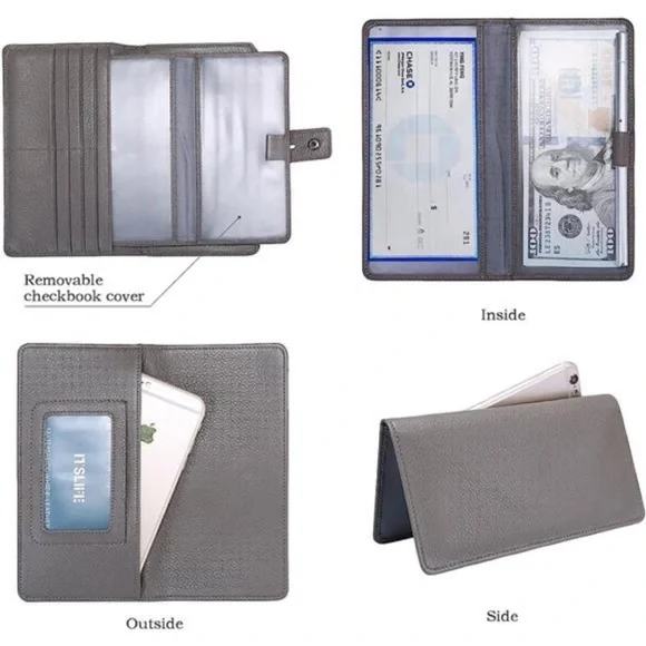 Womens Wallet, Large Capacity Genuine Leather Grey